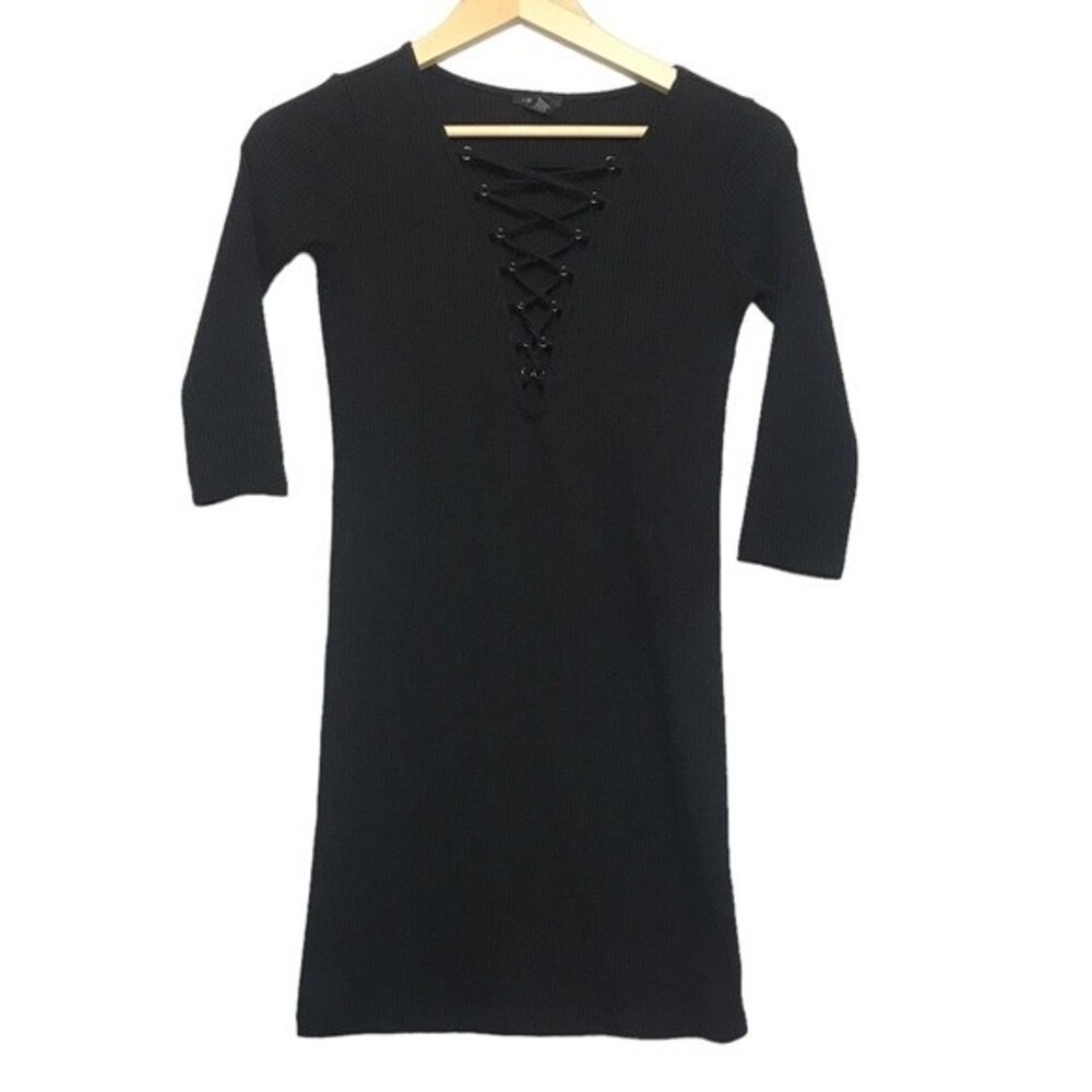 Black tight dress with front cross design size small - Picture 2 of 8